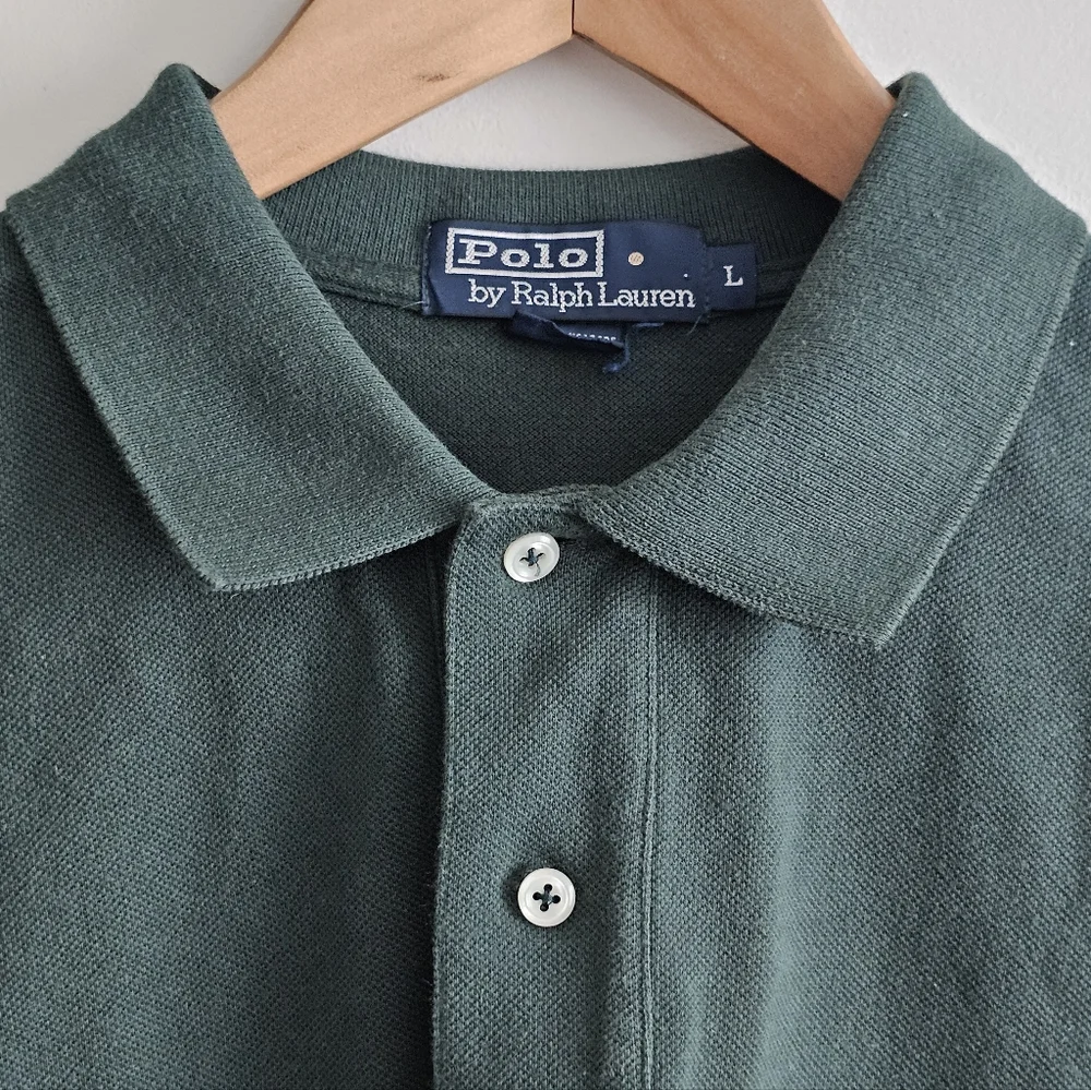 Vintage 90s Polo Ralph Lauren Forest Green Polo Shirt Red Pony Size L Cotton
